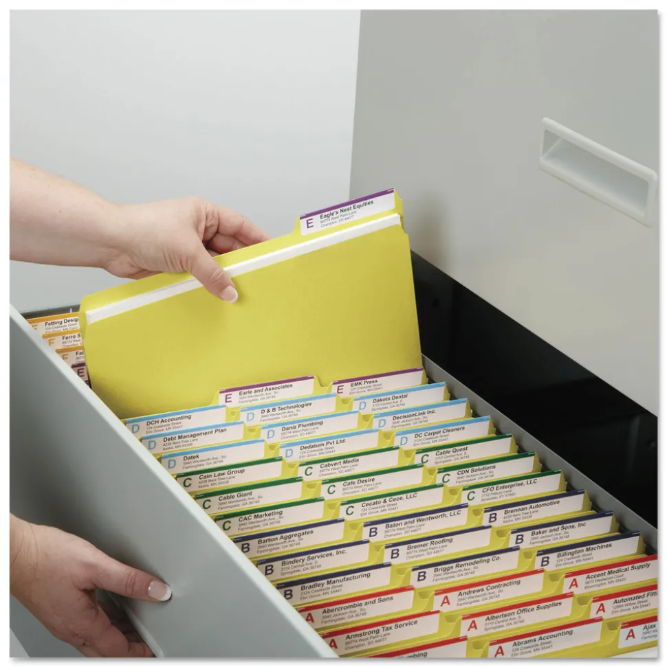 Smead 1/3-Cut Tabs Assorted Letter Size 1 in. Expansion Recycled Heavy Pressboard Folders - Yellow (25/Box)