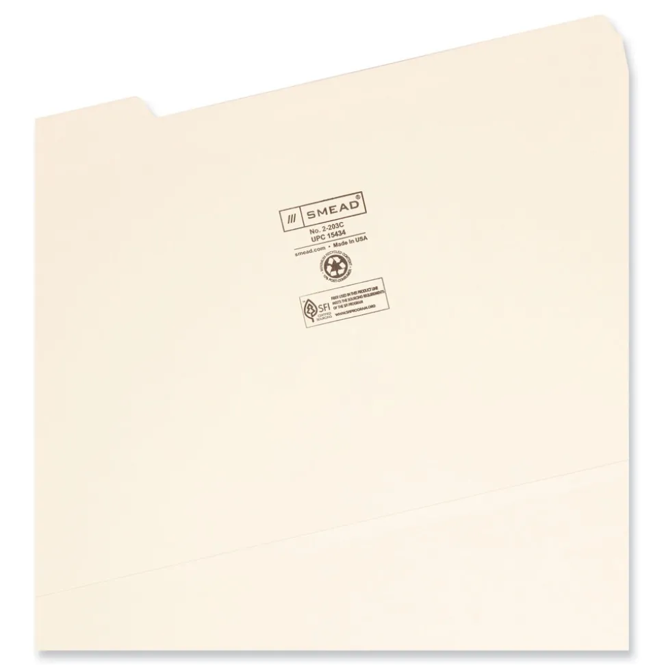 Smead 1/3-Cut Tabs Assorted Legal Size 0.75 in. Expansion 14-pt Reinforced Tab Manila File Folders - Manila (100/Box)