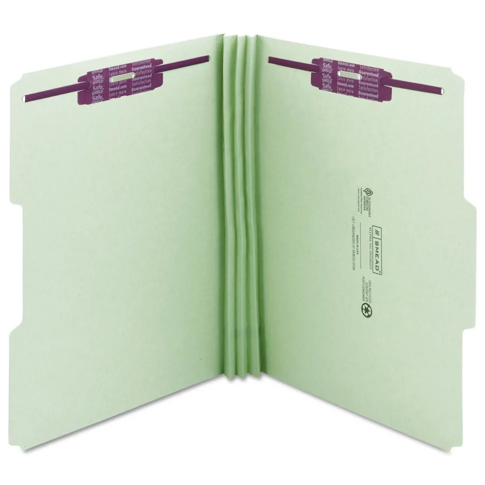 Smead 1/3-Cut Tabs 3-in Expansion 2 SafeSHIELD Fasteners Letter Size Recycled Pressboard Fastener Folders - Gray-Green (25/Box)