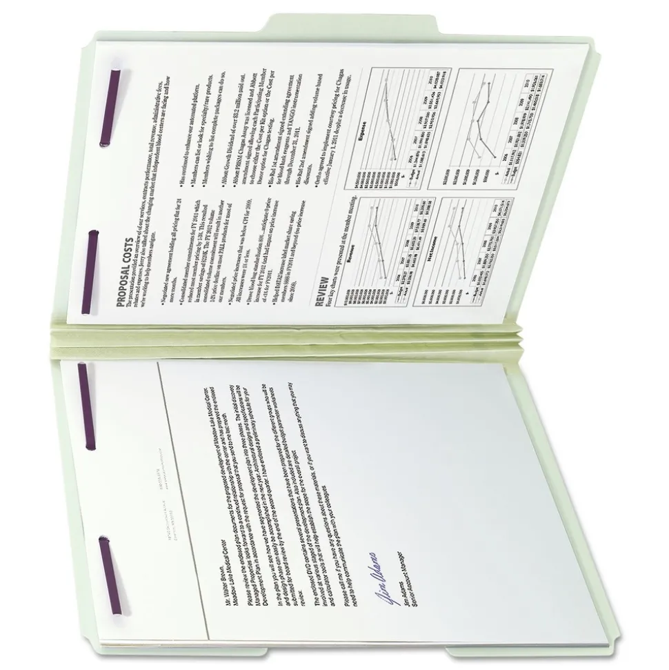 Smead 1/3-Cut Tabs 3-in Expansion 2 SafeSHIELD Fasteners Letter Size Recycled Pressboard Fastener Folders - Gray-Green (25/Box)