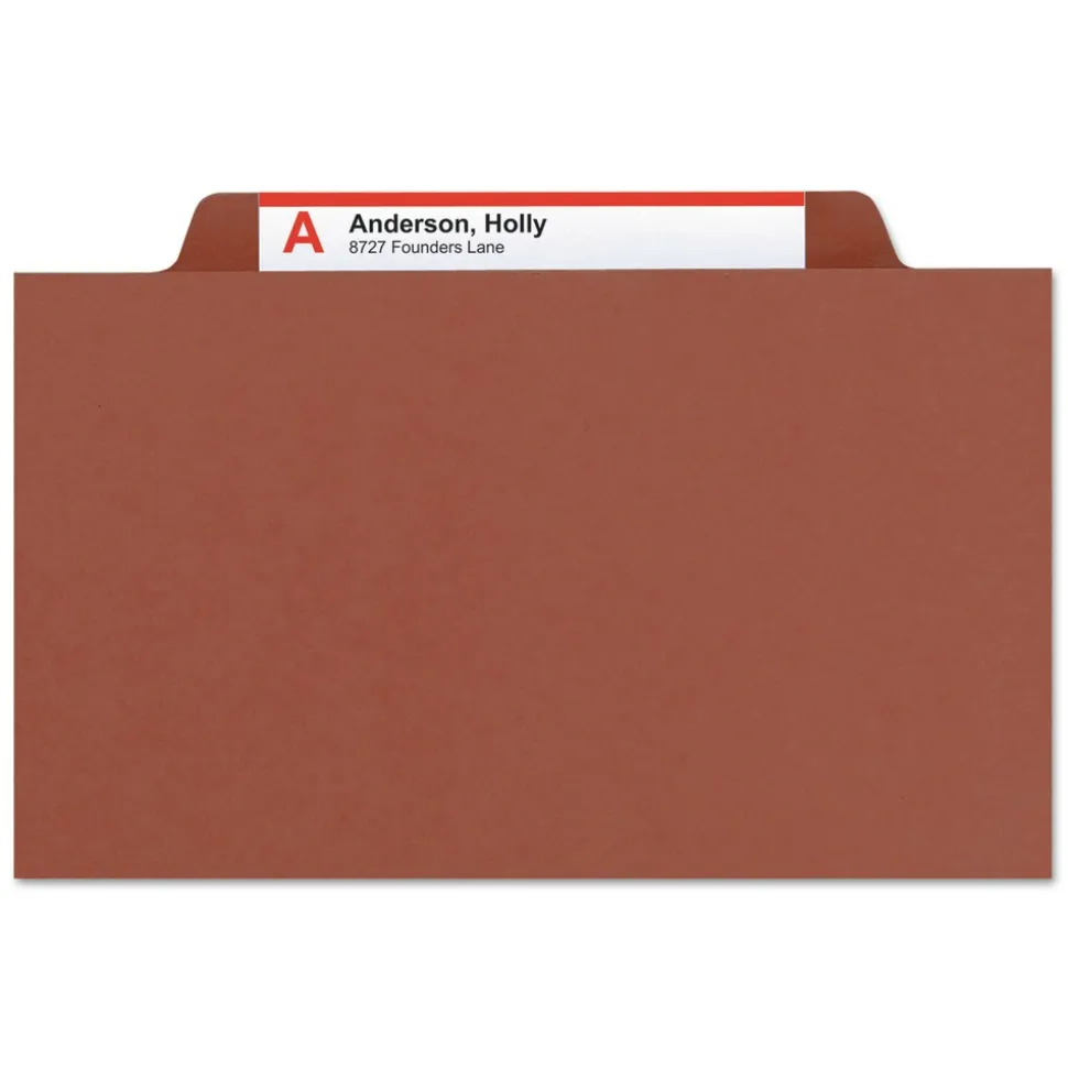 Smead Eight SafeSHIELD Fasteners 2/5-Cut Tabs 3 Dividers Legal Size Pressboard Classification Folders - Red (10/Box)
