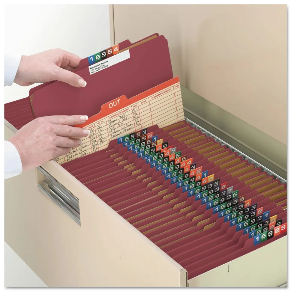 Smead Eight SafeSHIELD Fasteners 2/5-Cut Tabs 3 Dividers Legal Size Pressboard Classification Folders - Red (10/Box)