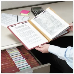 Smead Eight SafeSHIELD Fasteners 2/5-Cut Tabs 3 Dividers Legal Size Pressboard Classification Folders - Red (10/Box)
