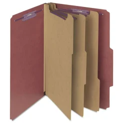 Smead Eight SafeSHIELD Fasteners 2/5-Cut Tabs 3 Dividers Legal Size Pressboard Classification Folders - Red (10/Box)