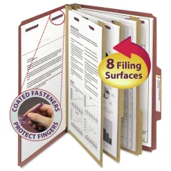 Smead Eight SafeSHIELD Fasteners 2/5-Cut Tabs 3 Dividers Legal Size Pressboard Classification Folders - Red (10/Box)