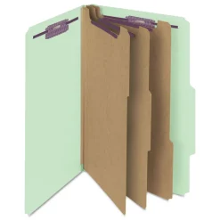 Smead Eight SafeSHIELD Fasteners 2/5-Cut Tabs 3 Dividers Legal Size Pressboard Classification Folders - Gray-Green (10/Box)