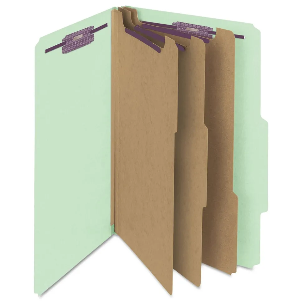 Smead Eight SafeSHIELD Fasteners 2/5-Cut Tabs 3 Dividers Legal Size Pressboard Classification Folders - Gray-Green (10/Box)