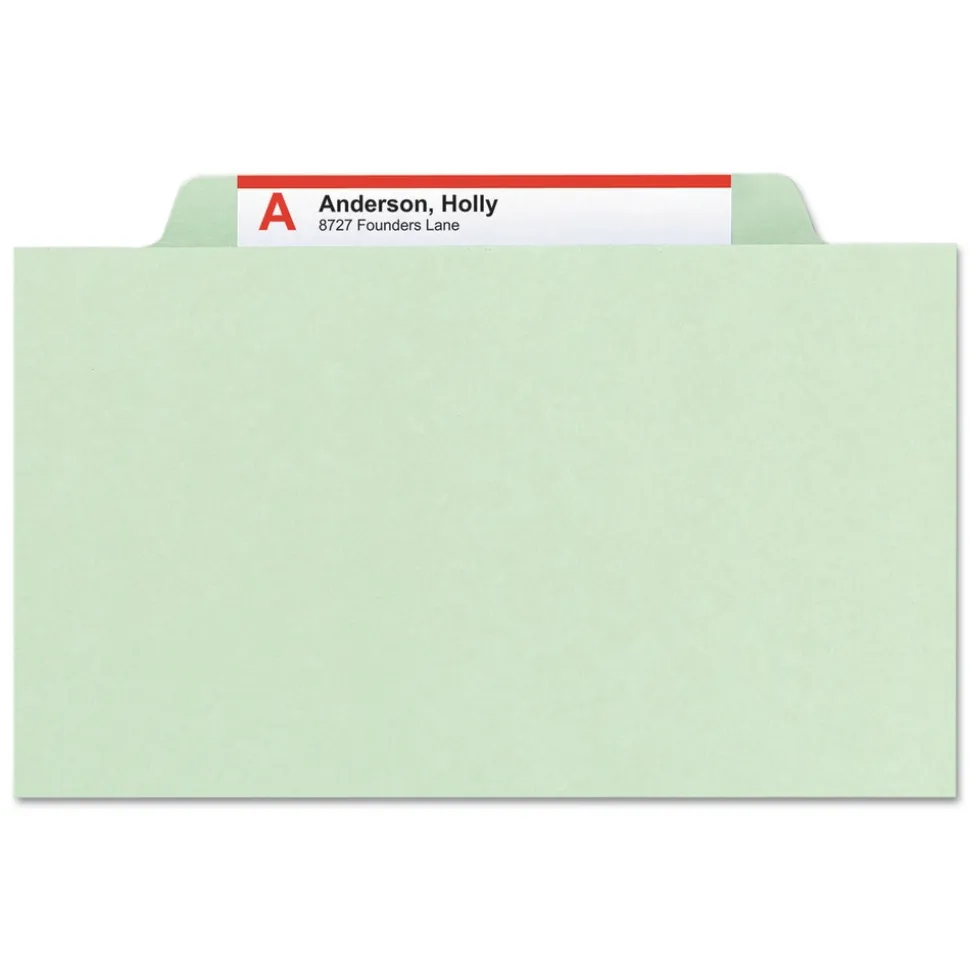 Smead Eight SafeSHIELD Fasteners 2/5-Cut Tabs 3 Dividers Legal Size Pressboard Classification Folders - Gray-Green (10/Box)