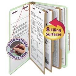 Smead Eight SafeSHIELD Fasteners 2/5-Cut Tabs 3 Dividers Legal Size Pressboard Classification Folders - Gray-Green (10/Box)