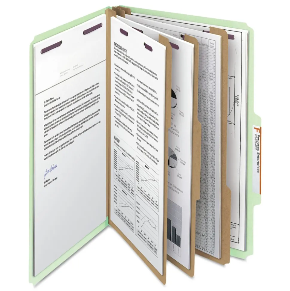 Smead Eight SafeSHIELD Fasteners 2/5-Cut Tabs 3 Dividers Legal Size Pressboard Classification Folders - Gray-Green (10/Box)