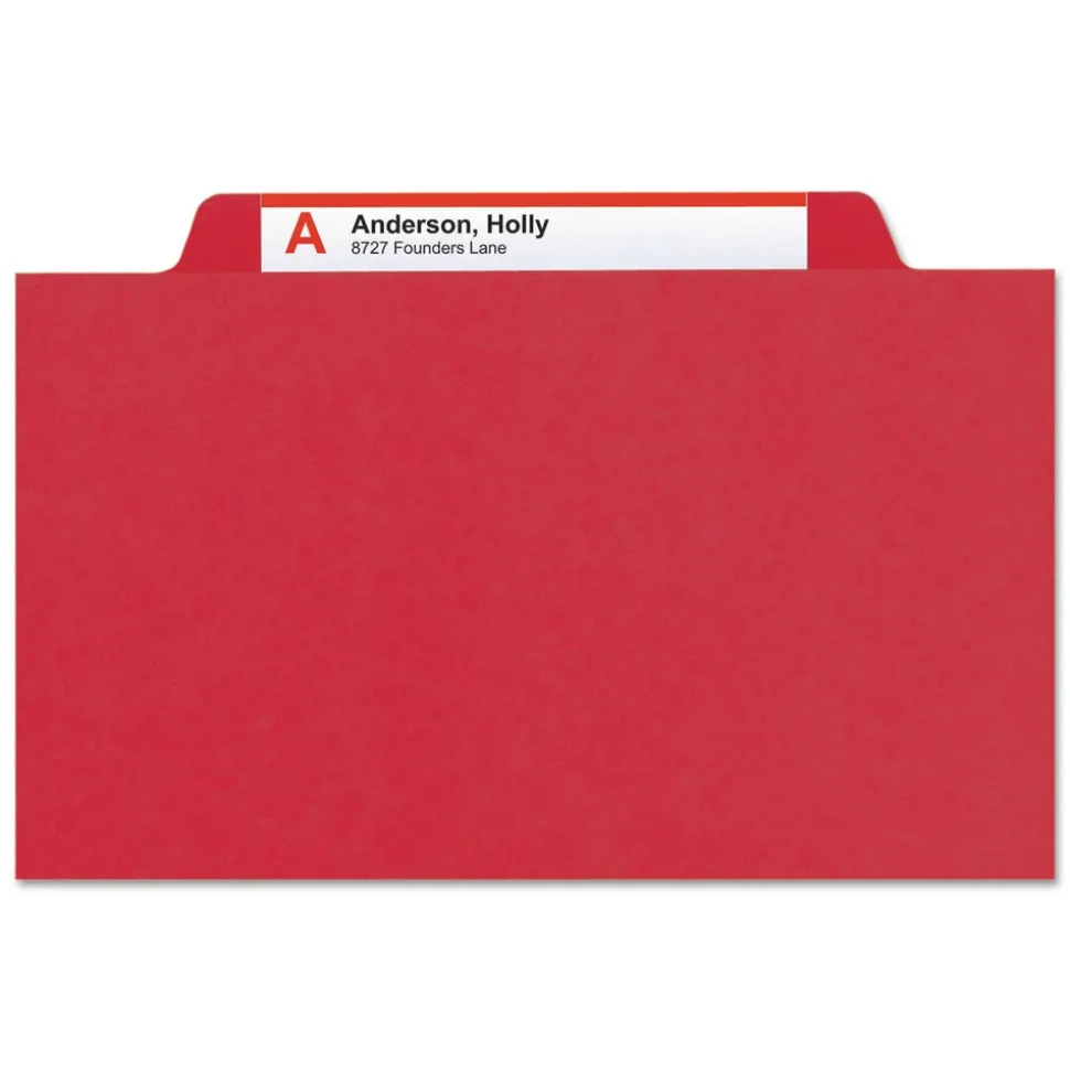 Smead Eight-Section Pressboard Top Tab Classification Folders - Bright Red/Legal Size (10/Box)