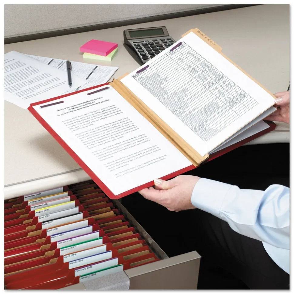 Smead Eight-Section Pressboard Top Tab Classification Folders - Bright Red/Legal Size (10/Box)