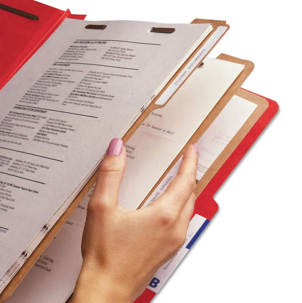 Smead Eight-Section Pressboard Top Tab Classification Folders - Bright Red/Legal Size (10/Box)