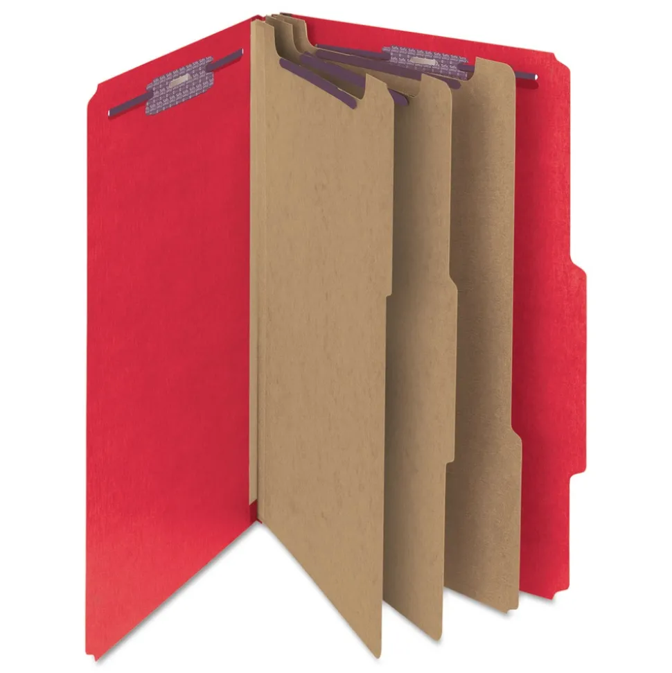 Smead Eight-Section Pressboard Top Tab Classification Folders - Bright Red/Legal Size (10/Box)