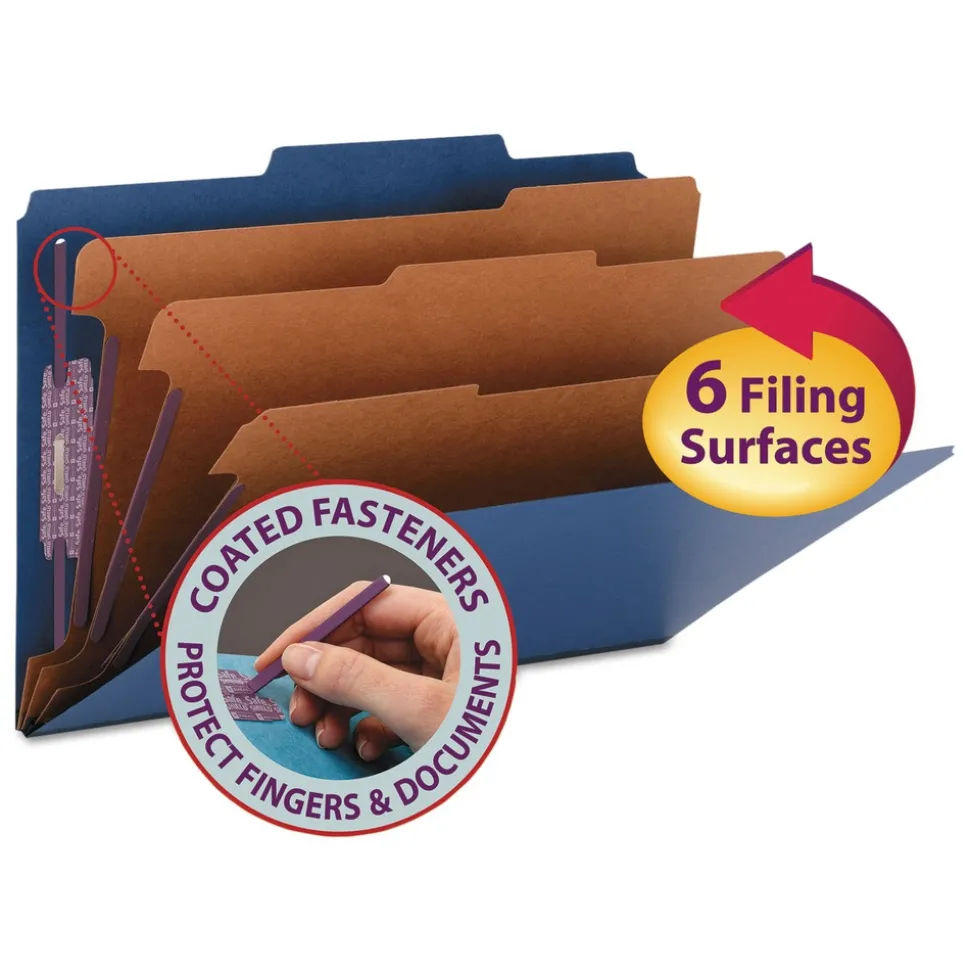 Smead Eight-Section Pressboard Top Tab Classification Folders - Dark Blue/Legal Size (10/Box)