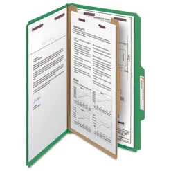 Smead Four SafeSHIELD Fasteners 1 Divider Legal Size Four-Section Pressboard Top Tab Classification Folders - Green (10/Box)
