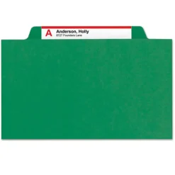 Smead Four SafeSHIELD Fasteners 1 Divider Legal Size Four-Section Pressboard Top Tab Classification Folders - Green (10/Box)