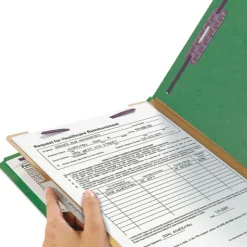 Smead Four SafeSHIELD Fasteners 1 Divider Legal Size Four-Section Pressboard Top Tab Classification Folders - Green (10/Box)