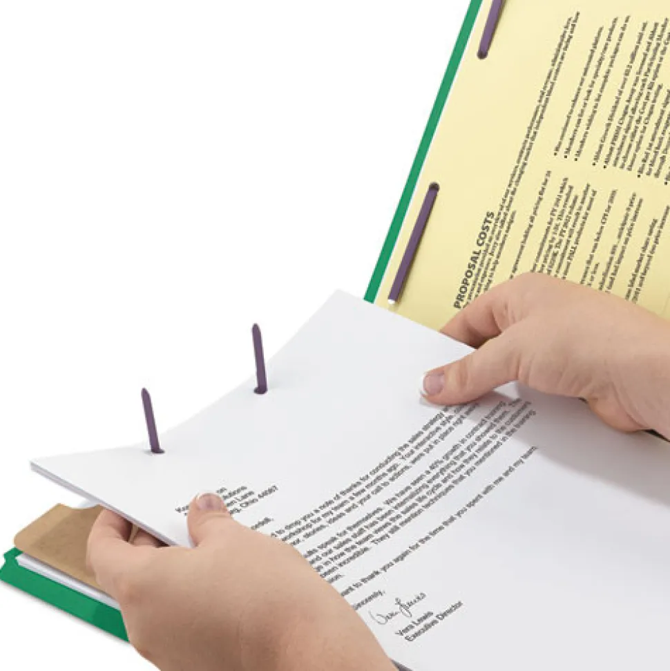 Smead Four SafeSHIELD Fasteners 1 Divider Legal Size Four-Section Pressboard Top Tab Classification Folders - Green (10/Box)