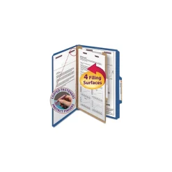 Smead Four SafeSHIELD Fasteners 1 Divider Legal Size Four-Section Pressboard Top Tab Classification Folders - Dark Blue (10/Box)
