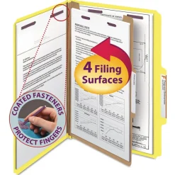Smead Four-Section Pressboard Top Tab Classification Folders - Yellow/Legal Size (10/Box)