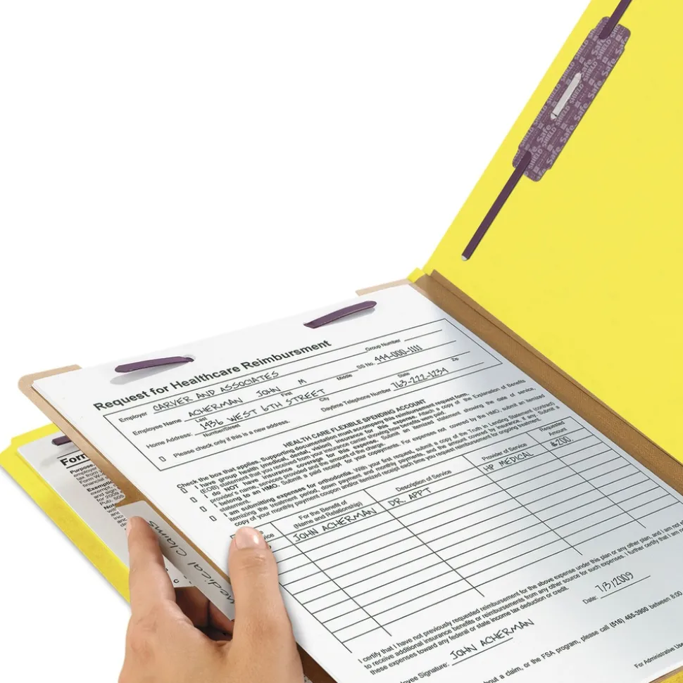 Smead Four-Section Pressboard Top Tab Classification Folders - Yellow/Legal Size (10/Box)