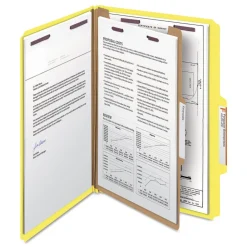 Smead Four-Section Pressboard Top Tab Classification Folders - Yellow/Legal Size (10/Box)