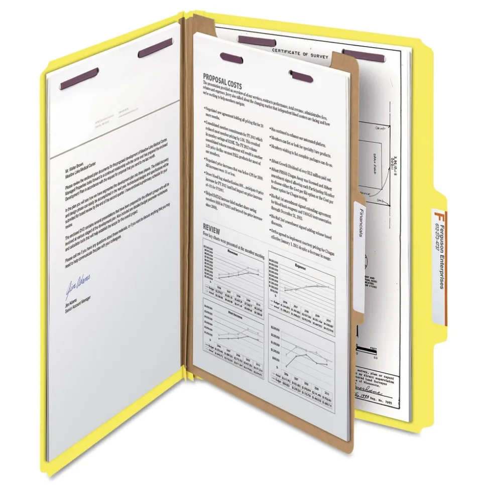 Smead Four-Section Pressboard Top Tab Classification Folders - Yellow/Legal Size (10/Box)