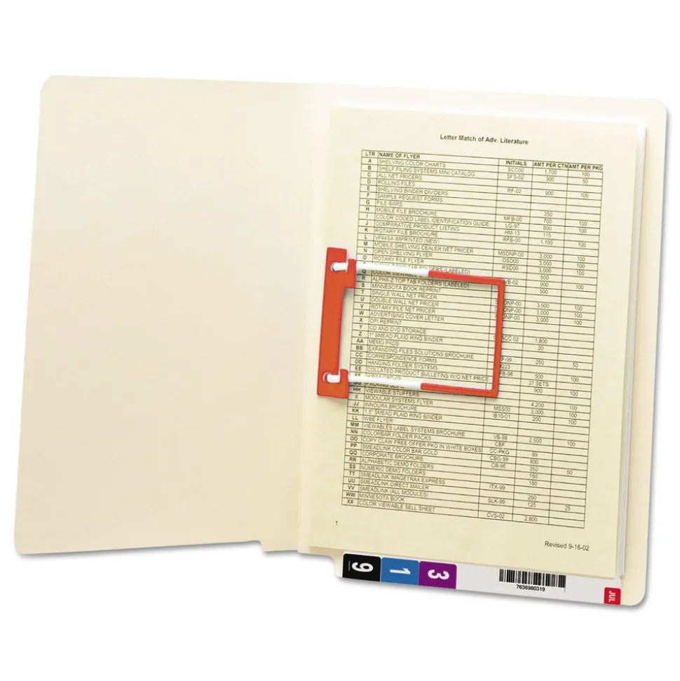 Smead Heavyweight Reinforced End Tab U-Clip Fastener Folders - Letter, Manila (50/Box)