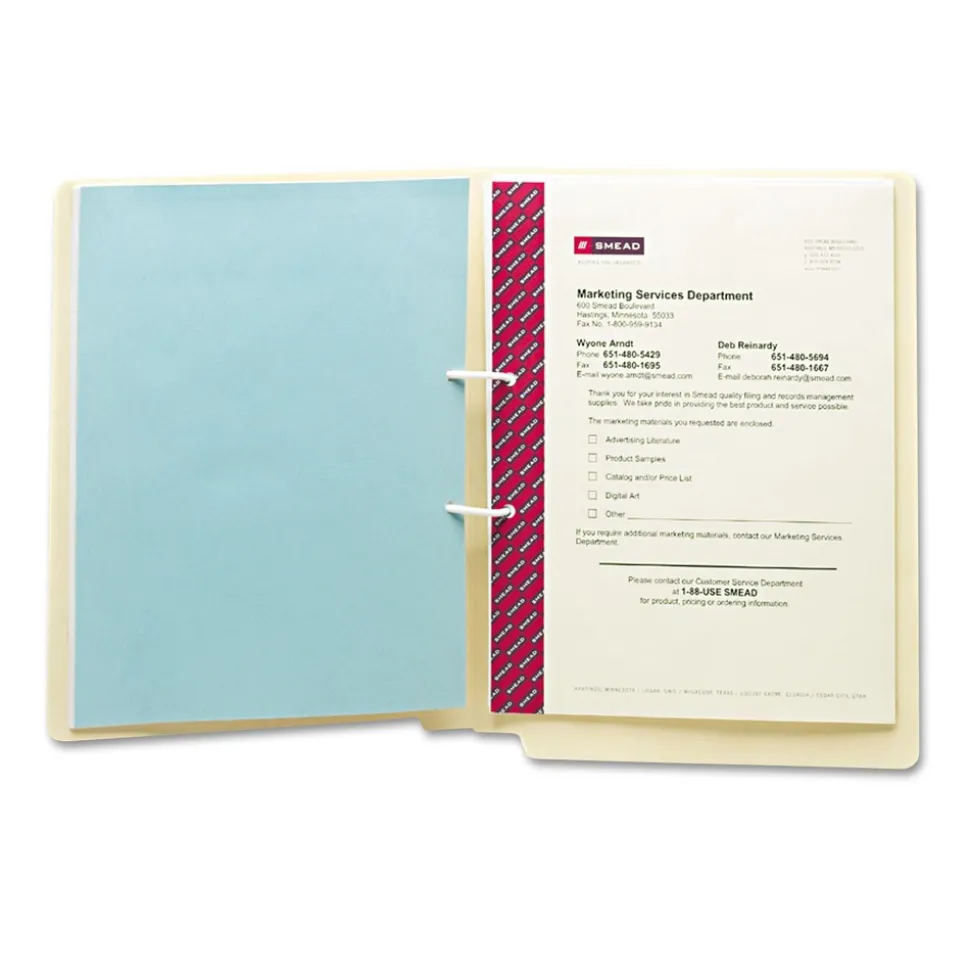 Smead Heavyweight Reinforced End Tab U-Clip Fastener Folders - Letter, Manila (50/Box)