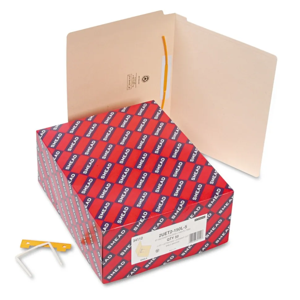 Smead Heavyweight Reinforced End Tab U-Clip Fastener Folders - Letter, Manila (50/Box)