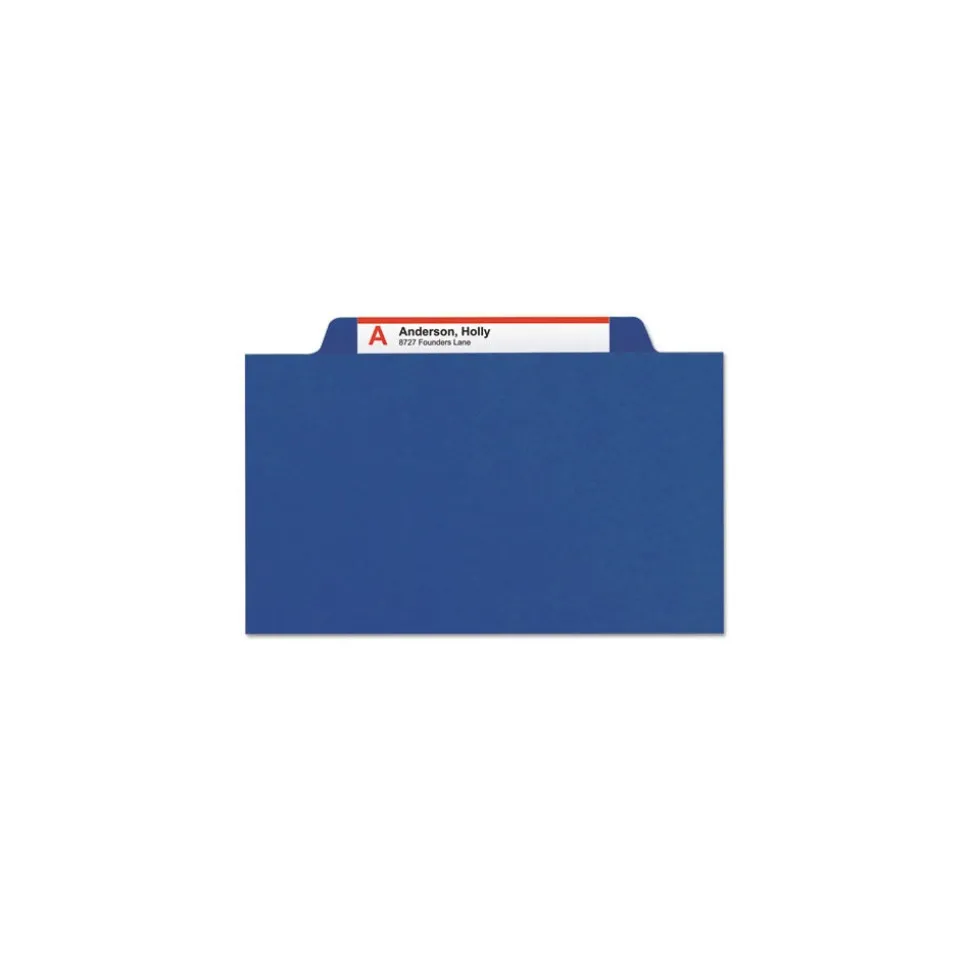Smead 6-Section Pressboard Top Tab Classification Folders with 6 SafeSHIELD Fasteners - Letter Size/Dark Blue (10/Box)
