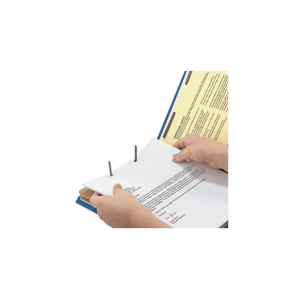 Smead 6-Section Pressboard Top Tab Classification Folders with 6 SafeSHIELD Fasteners - Letter Size/Dark Blue (10/Box)