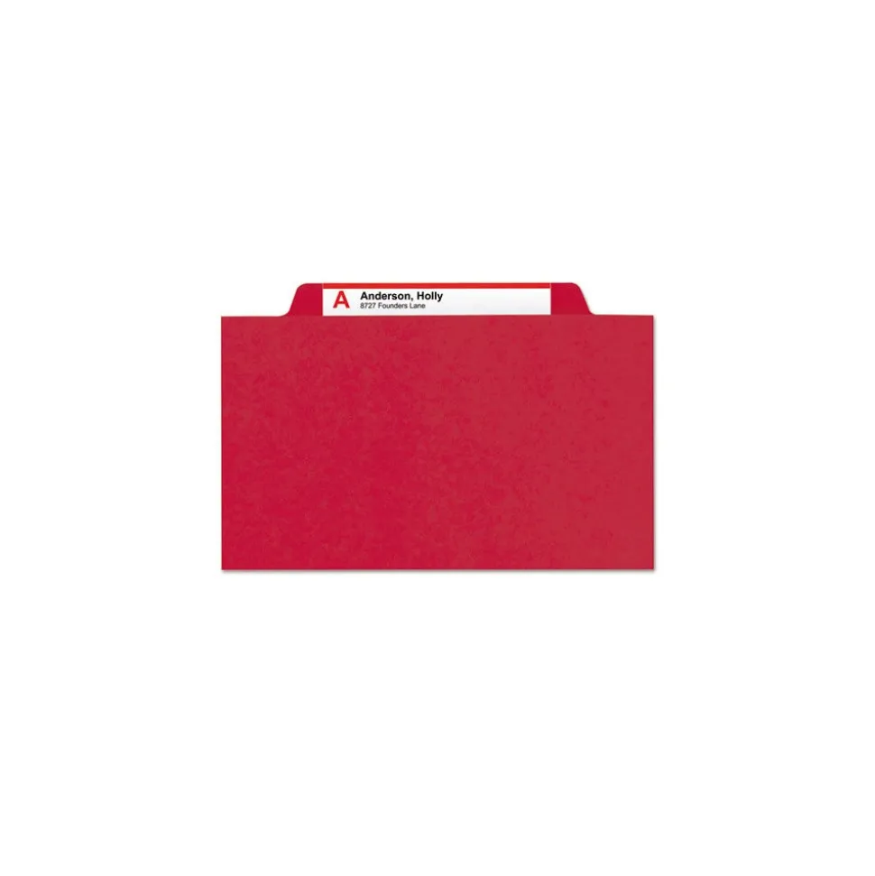 Smead 6-Section Pressboard Top Tab Classification Folders with 6 SafeSHIELD Fasteners - Letter Size/Bright Red (10/Box)