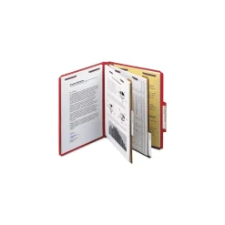 Smead 6-Section Pressboard Top Tab Classification Folders with 6 SafeSHIELD Fasteners - Letter Size/Bright Red (10/Box)