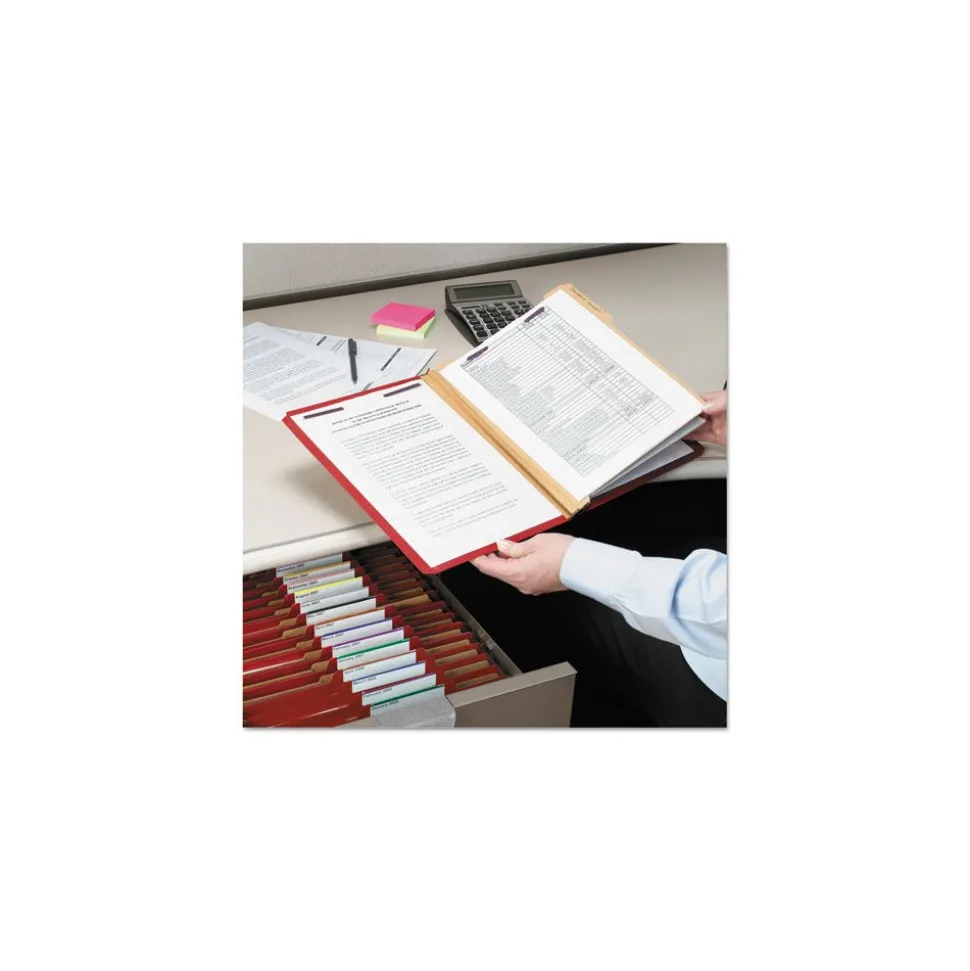 Smead 6-Section Pressboard Top Tab Classification Folders with 6 SafeSHIELD Fasteners - Letter Size/Bright Red (10/Box)