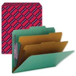 Smead 6-Section Pressboard Top Tab Classification Folders with 6 SafeSHIELD Fasteners - Letter Size/Green (10/Box)