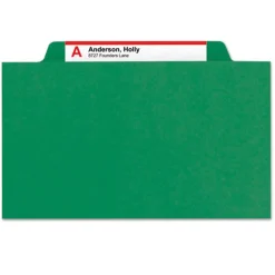Smead 6-Section Pressboard Top Tab Classification Folders with 6 SafeSHIELD Fasteners - Letter Size/Green (10/Box)