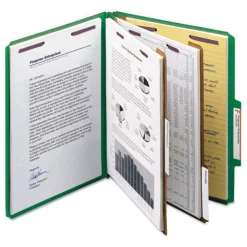 Smead 6-Section Pressboard Top Tab Classification Folders with 6 SafeSHIELD Fasteners - Letter Size/Green (10/Box)