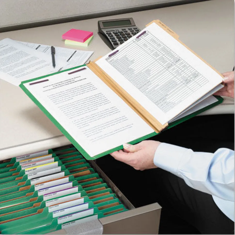Smead 6-Section Pressboard Top Tab Classification Folders with 6 SafeSHIELD Fasteners - Letter Size/Green (10/Box)