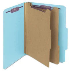 Smead 6-Section Pressboard Top Tab Classification Folders with 6 SafeSHIELD Fasteners - Letter Size/Blue (10/Box)