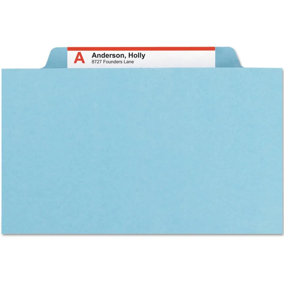 Smead 6-Section Pressboard Top Tab Classification Folders with 6 SafeSHIELD Fasteners - Letter Size/Blue (10/Box)