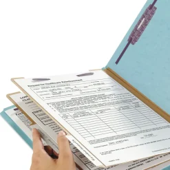Smead 6-Section Pressboard Top Tab Classification Folders with 6 SafeSHIELD Fasteners - Letter Size/Blue (10/Box)