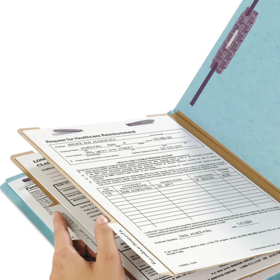 Smead 6-Section Pressboard Top Tab Classification Folders with 6 SafeSHIELD Fasteners - Letter Size/Blue (10/Box)