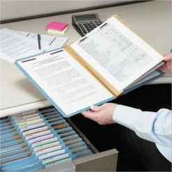 Smead 6-Section Pressboard Top Tab Classification Folders with 6 SafeSHIELD Fasteners - Letter Size/Blue (10/Box)