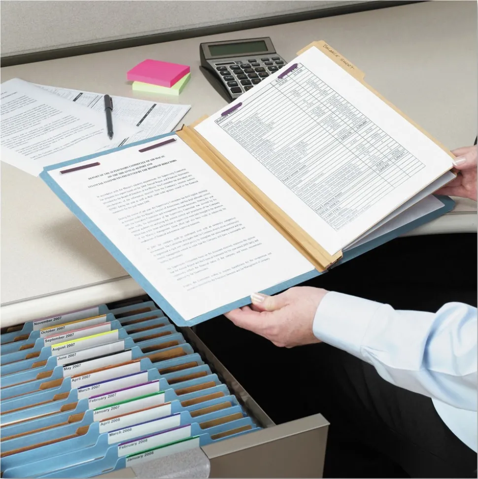 Smead 6-Section Pressboard Top Tab Classification Folders with 6 SafeSHIELD Fasteners - Letter Size/Blue (10/Box)