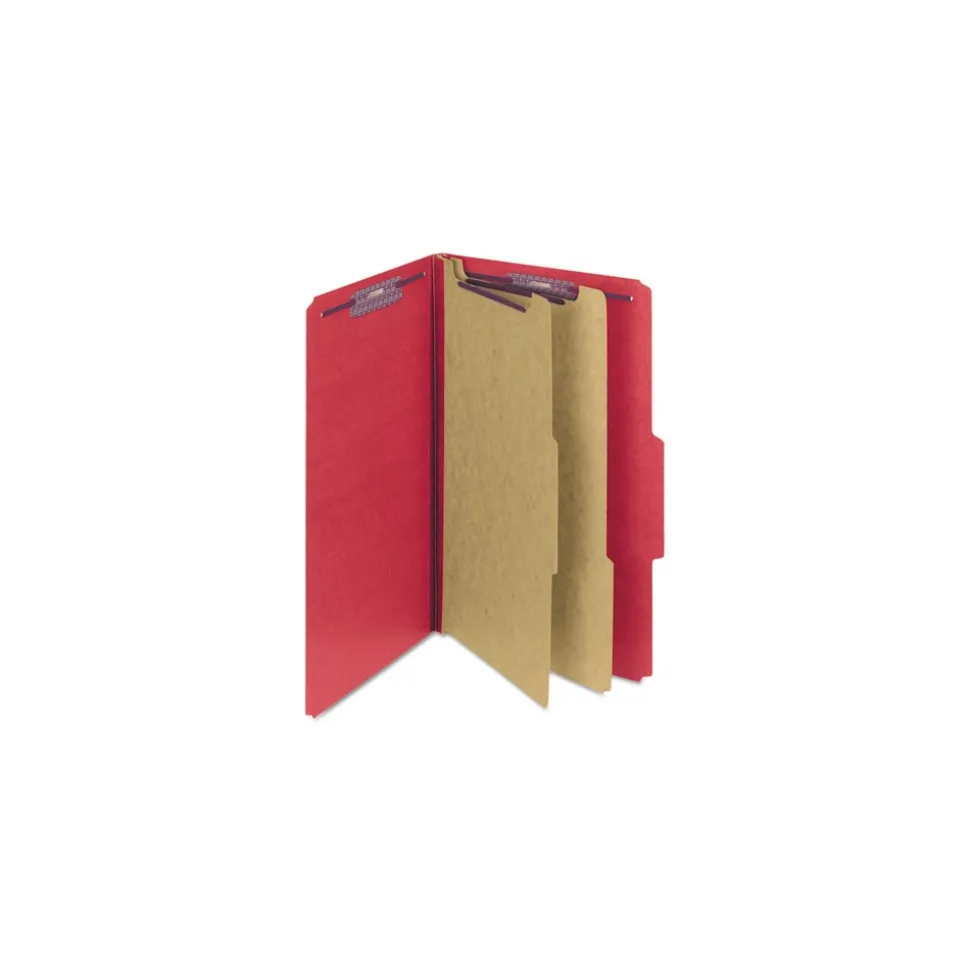 Smead Six SafeSHIELD Fasteners 2 Dividers Legal Size Six-Section Pressboard Top Tab Classification Folders - Bright Red (10/Box)