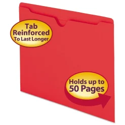 Smead Straight Tab Colored File Jackets with Reinforced Double-Ply Tab - Letter, Red (100/Box)