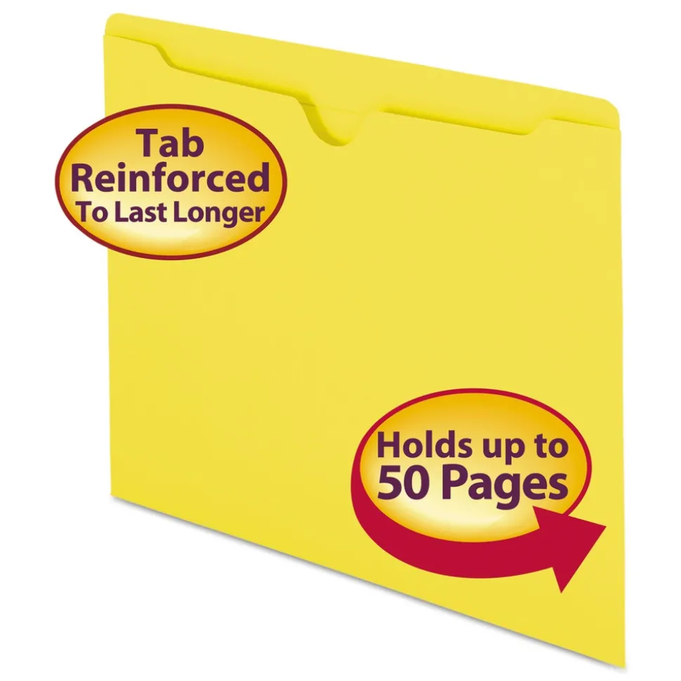 Smead Straight Tab Colored File Jackets with Reinforced Double-Ply Tab - Letter, Yellow (100/Box)
