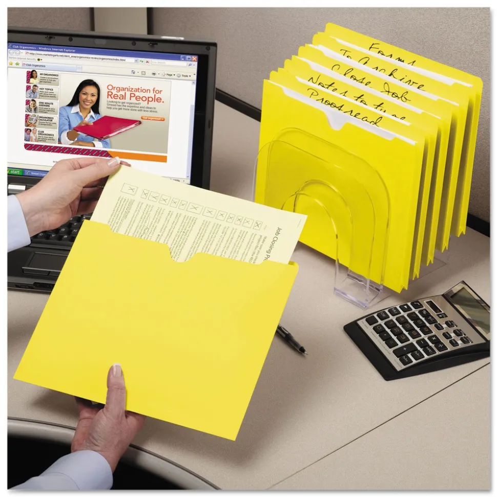 Smead Straight Tab Colored File Jackets with Reinforced Double-Ply Tab - Letter, Yellow (100/Box)